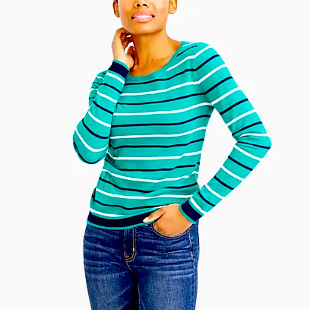 NWT J. CREW | Peyton Green Mixed Stripe Sweater S